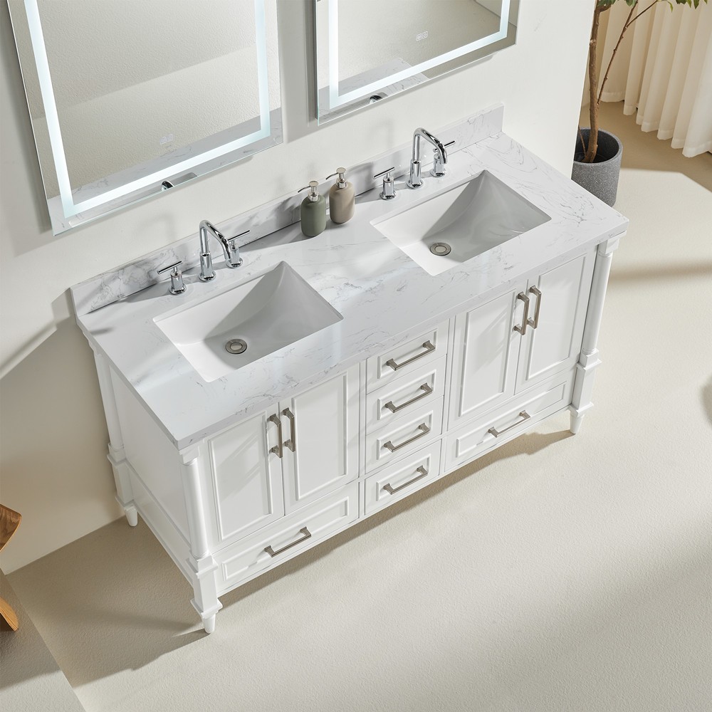 60″ Bathroom Vanity w/Sink,Fully Assembled Freestanding Vanity Cabinet,6 Drawers