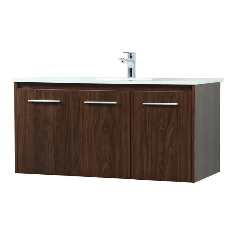 Elegant Decor Penn 40″ Aluminum Alloy MDF Single Bathroom Vanity in Walnut