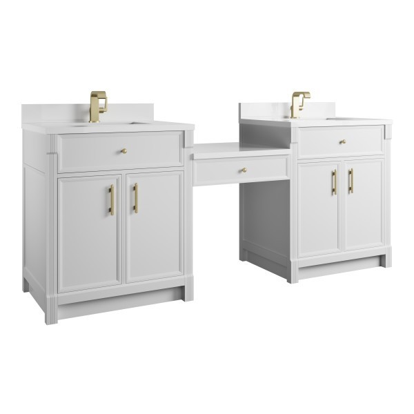 84″ James Martin Bellshire 660-VMC84-BW-1WZ Dual Vanity Cabinet White Zeus Top