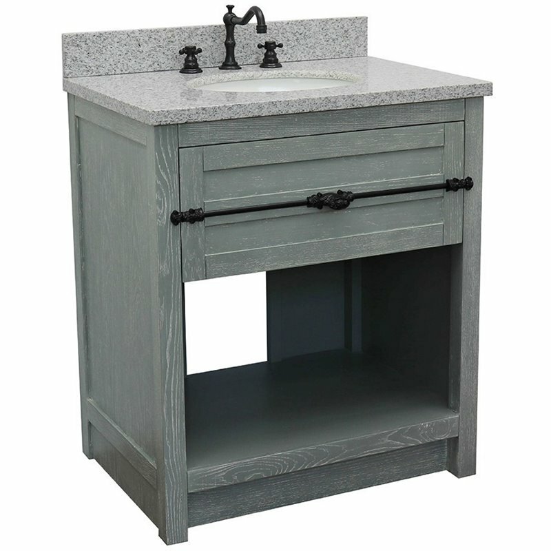 Plantation 31″ Modern Single Oval Sink Solid Wood Vanity in Gray Ash
