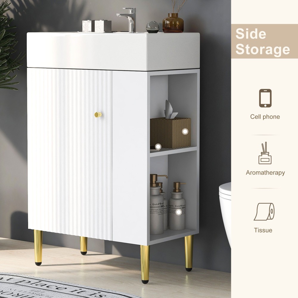 21.6″ Bathroom Vanity Single Ceramic Sink Right Side Storage