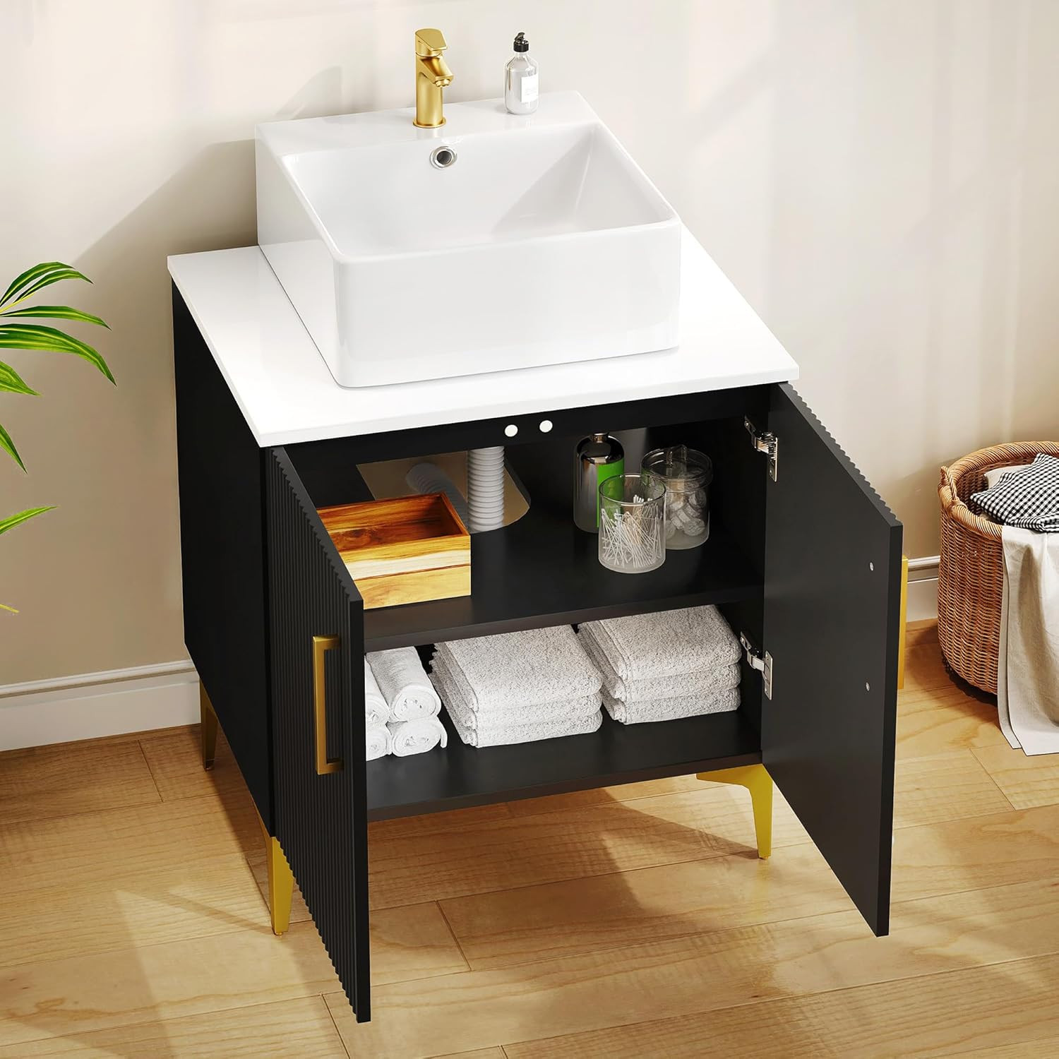 YITAHOME 24 Inch Bathroom Vanity with Vacuum Forming, Freestanding Storage Cabin