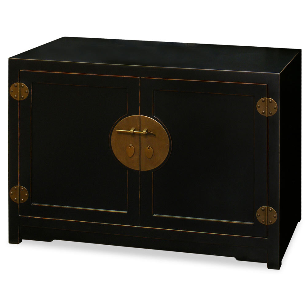 US Seller – Distressed Black Elmwood Chinese Ming Vanity Cabinet