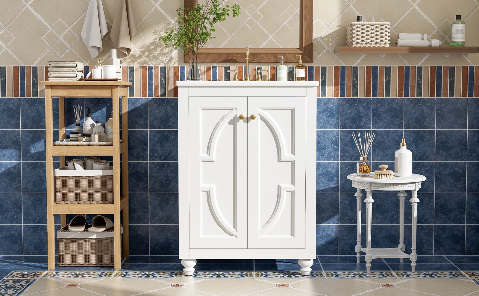 24″ Modern Bathroom Vanity with Elliptical Motif & Soft-Close Hinges