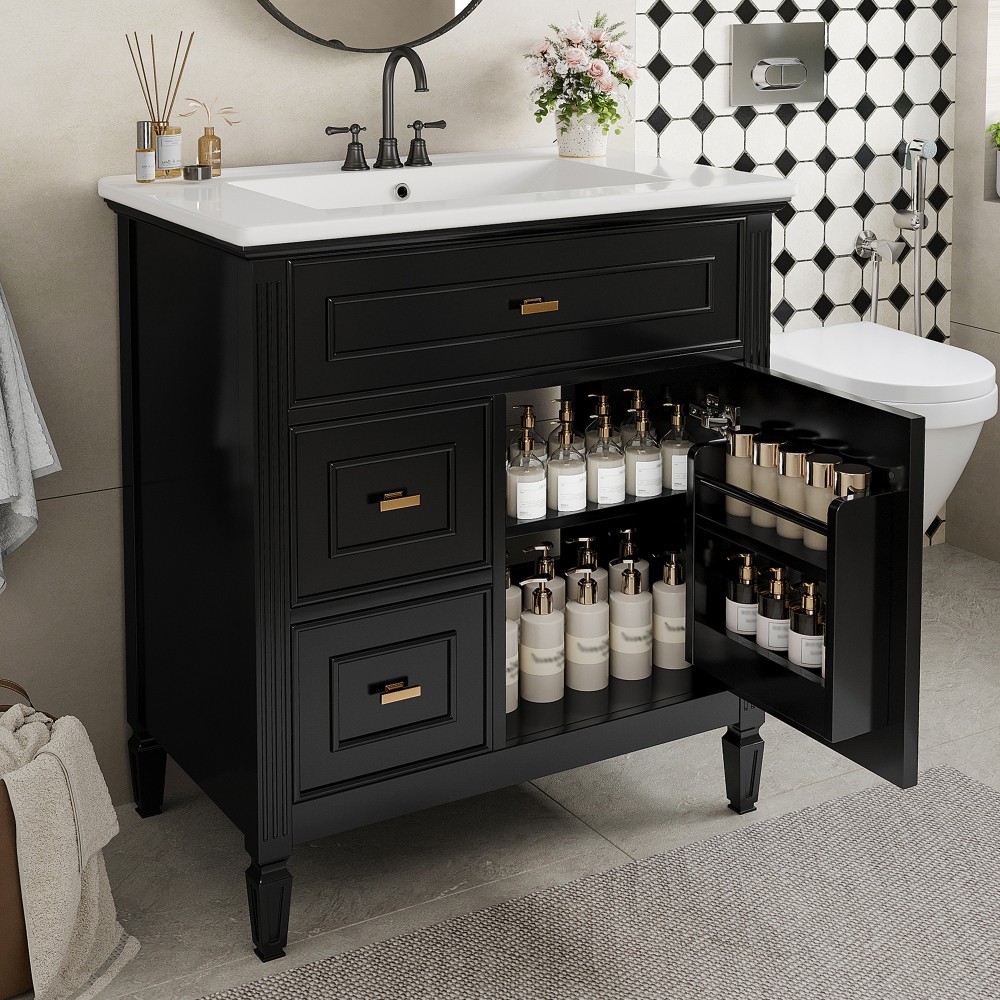 30″ Bathroom Vanity with Sink, Bathroom Vanity Cabinet with One Flip Drawer