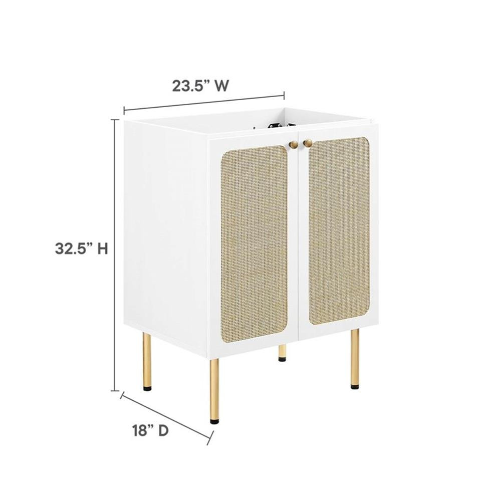 Modway Chaucer 24″ Wood & Rattan Bathroom Vanity Cabinet in White