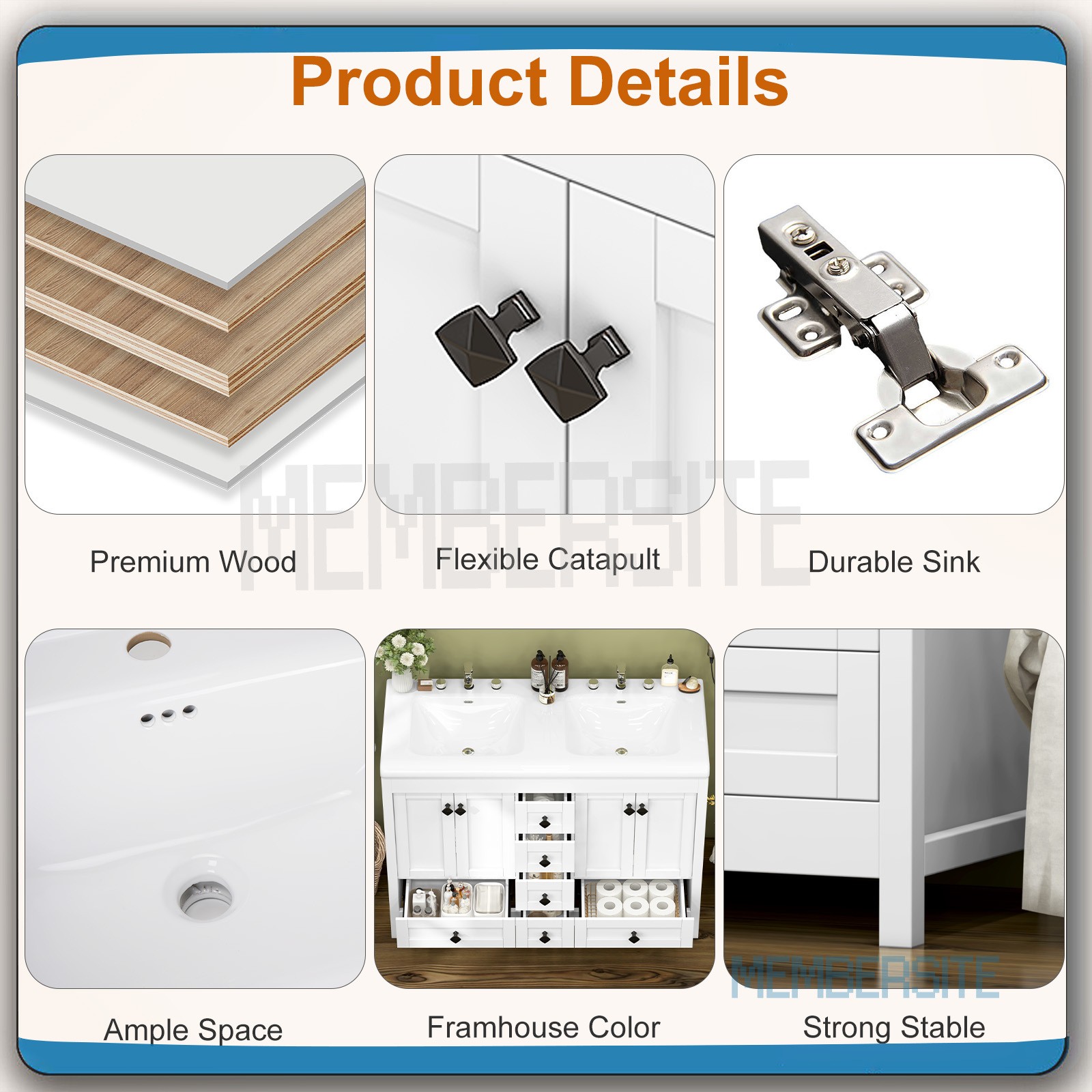 Bathroom Vanity 47.3″ Bathroom Sink Cabinet w/Soft Closing Doors 6 Drawers White