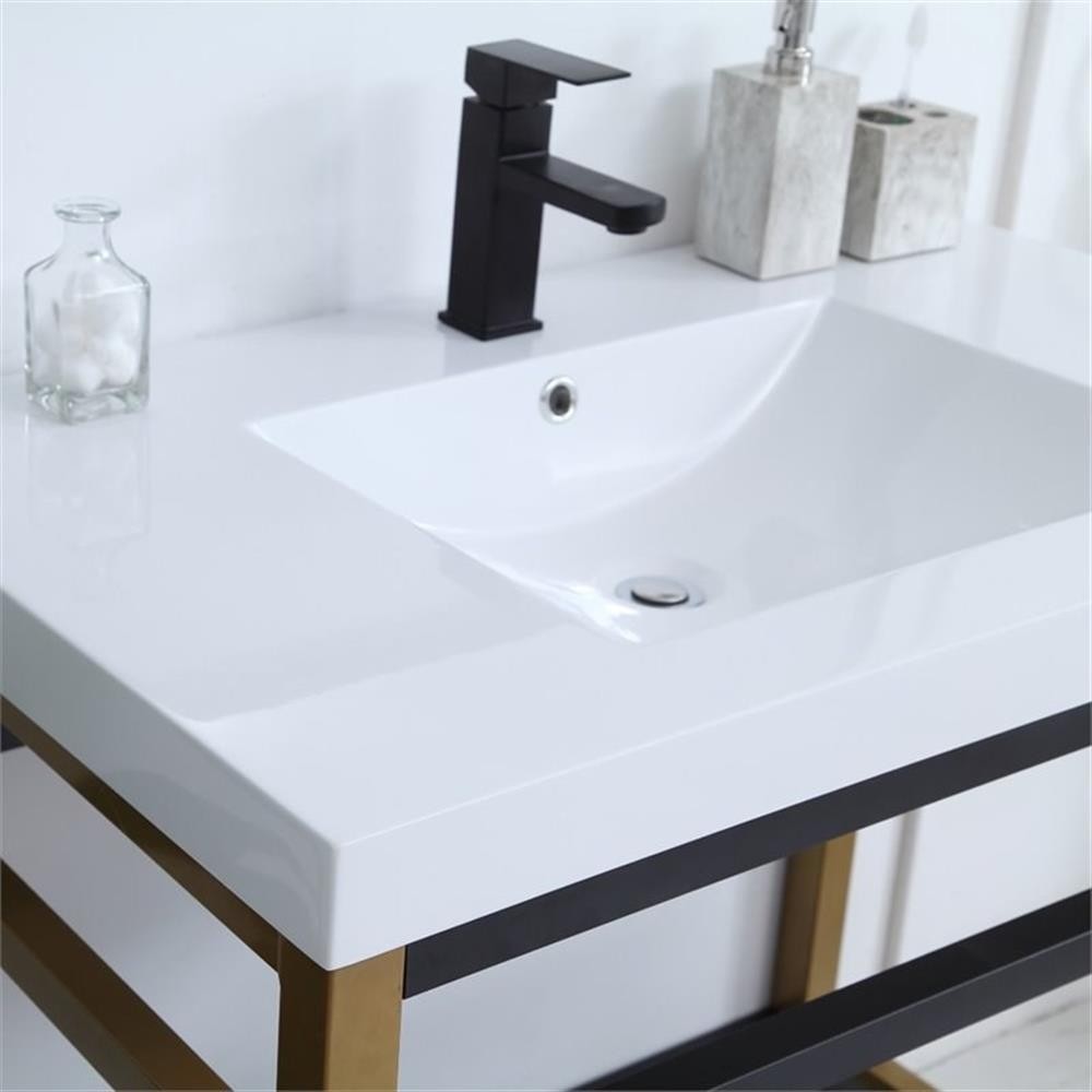 Pemberly Row 36″ Single Resin Top Metal Bathroom Vanity in Gold and Black
