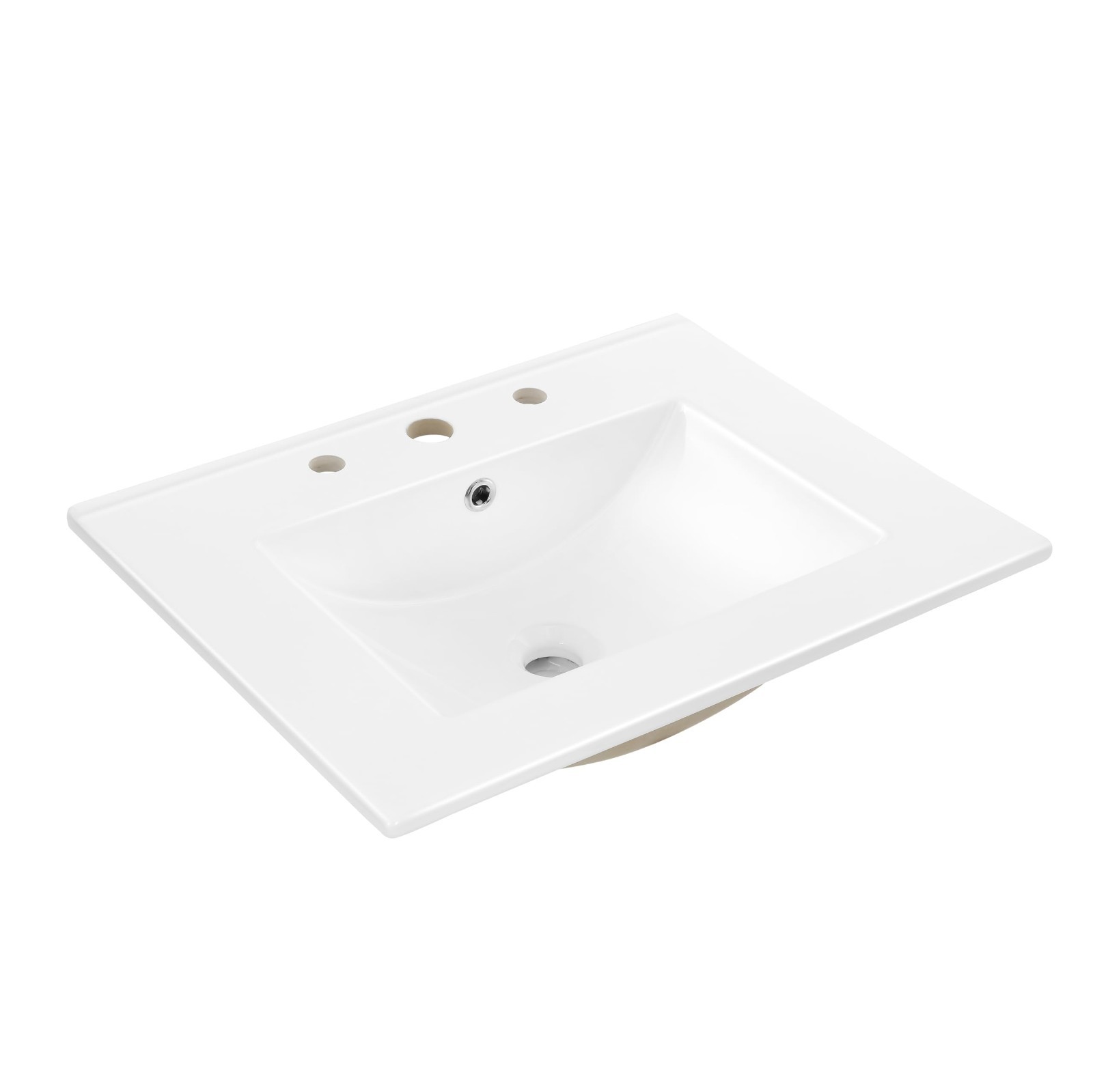 Classic Contemporary 24″ Rectangular Ceramic Sink Basin Vanity Top – 3-Hole, Whi