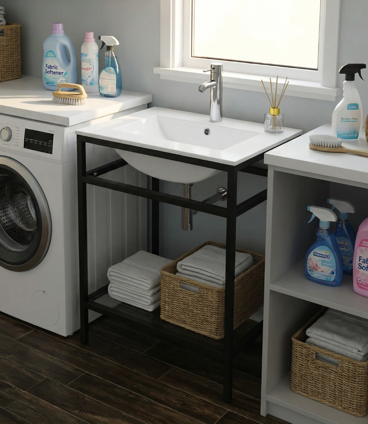 24 Utility Sink with Faucet, Space Saving Laundry Basement Ceramic Sink
