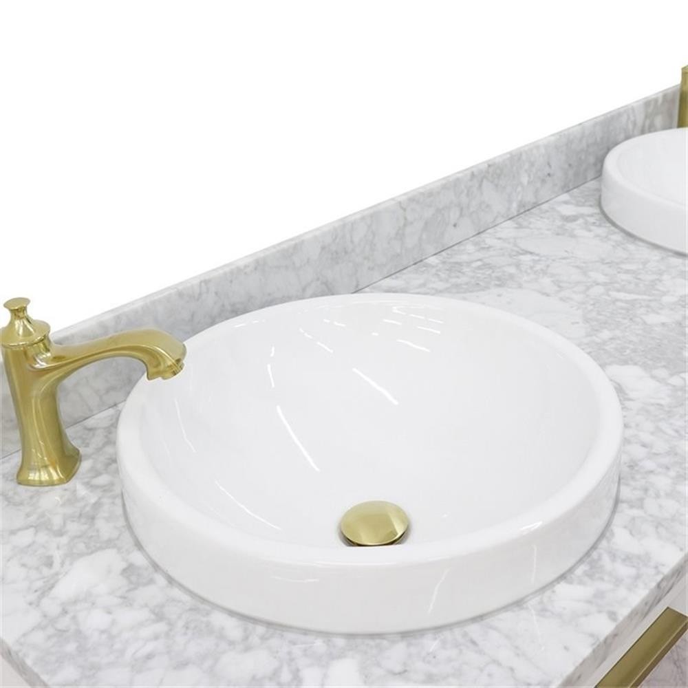Pemberly Row 61″ Double Round Sink Solid Wood Vanity in White/White Carrara