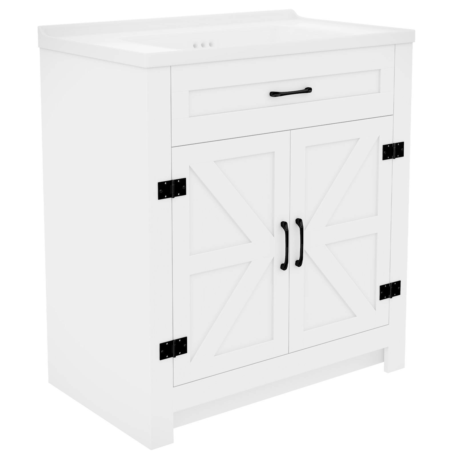 Modern Single Bathroom Vanity w/Ceramic Vessel Sink &Wide Storage Cabinet
