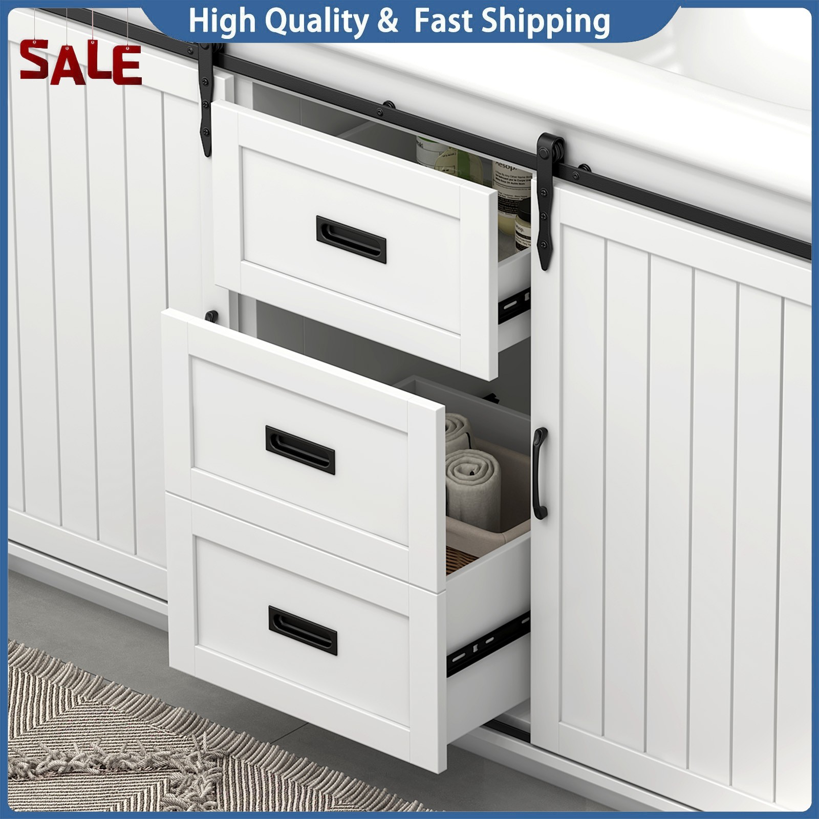 47″ Bathroom Vanity Cabinet with Double Sink Freestanding Storage Cabinet